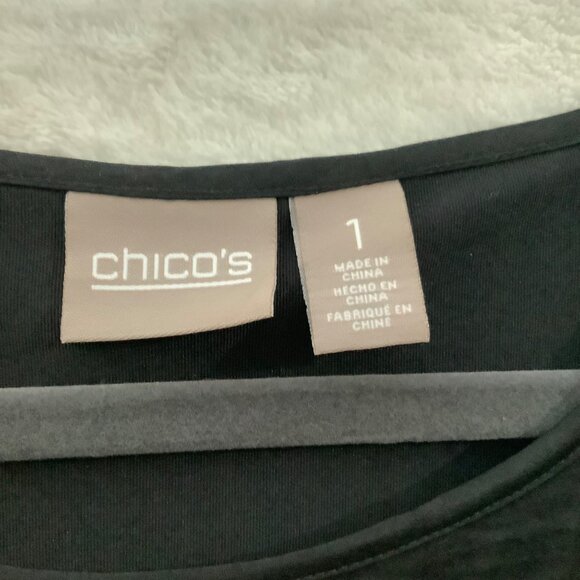 Chico's Black 3/4 Sleeve Tunic Top Women Size 1 Small Polyester Spandex Blend - Picture 3 of 8